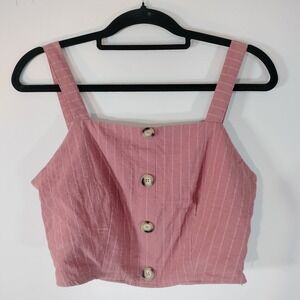Fashion On Earth Pink Pinstripe Button Front Crop Top Side Zip Small HF190782